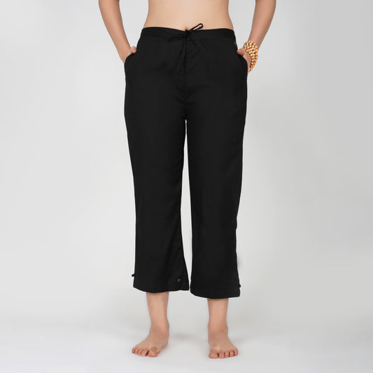 Women Cotton Yoga Pants Black -Chandra
