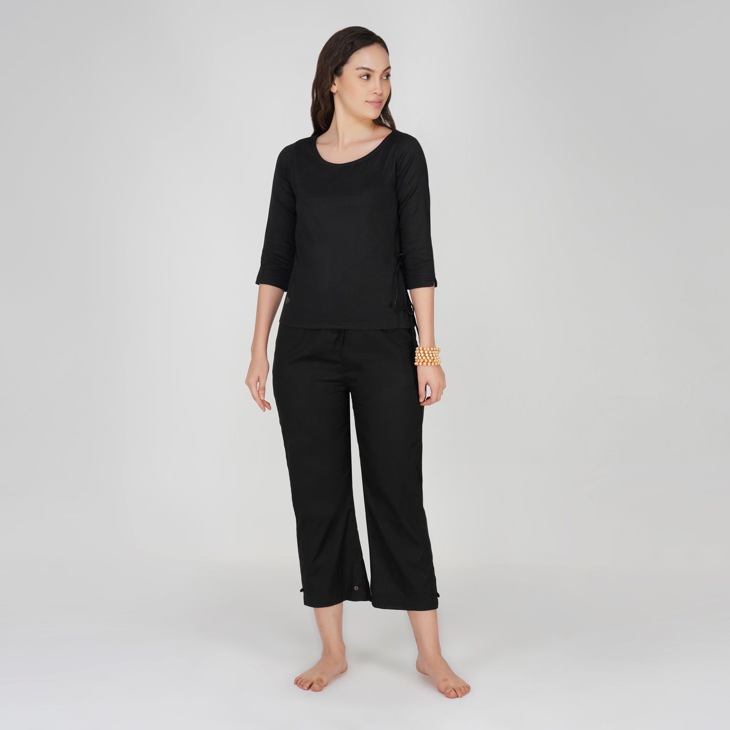 Women Cotton Yoga Pants and Cotton Top Set Black -Chandra