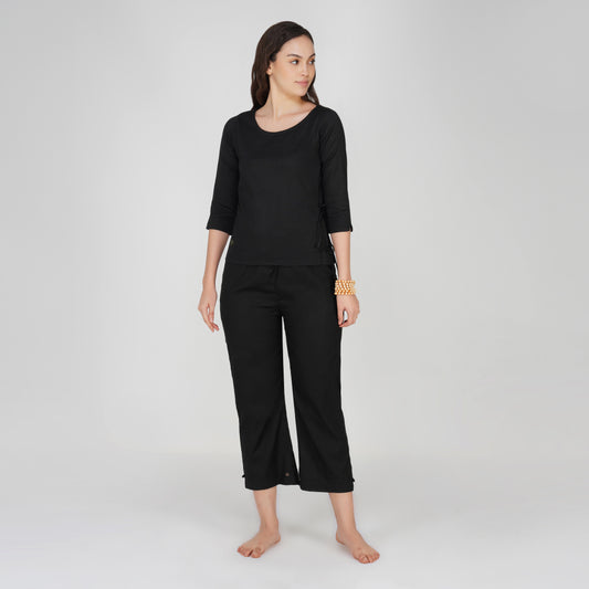 Women Cotton Yoga Pants and Cotton Top Set Black -Chandra