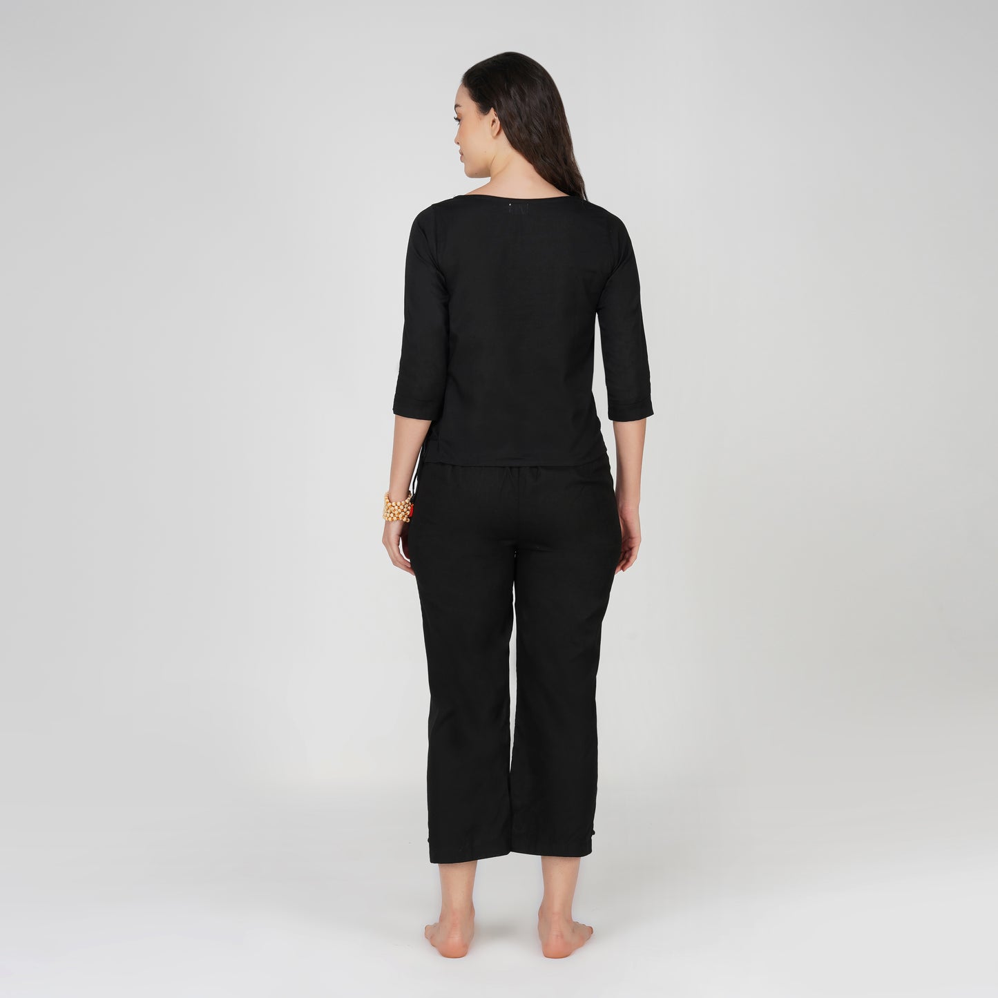 Women Cotton Yoga Pants and Cotton Top Set Black -Chandra