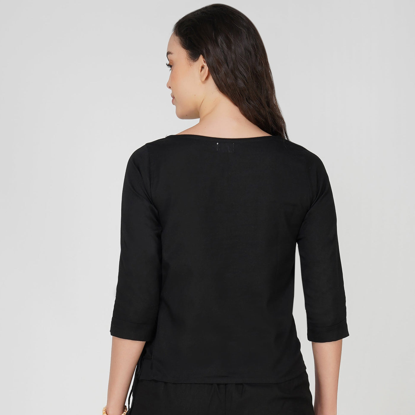 Women Cotton Yoga top Black -Chandra — view 2