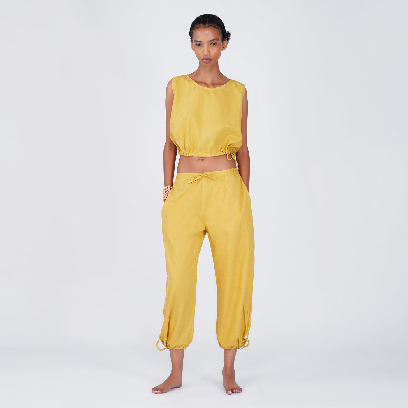 Women Cotton Yoga Pants and Yoga Top Set Yellow -Ananda — view 1