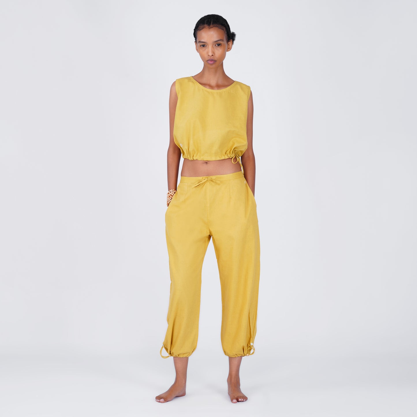Women Cotton Yoga Pants and Yoga Top Set Yellow -Ananda