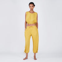 Women Cotton Yoga Pants and Yoga Top Set Yellow -Ananda