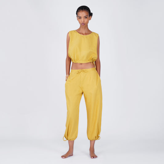 Women Cotton Yoga Pants and Yoga Top Set Yellow -Ananda