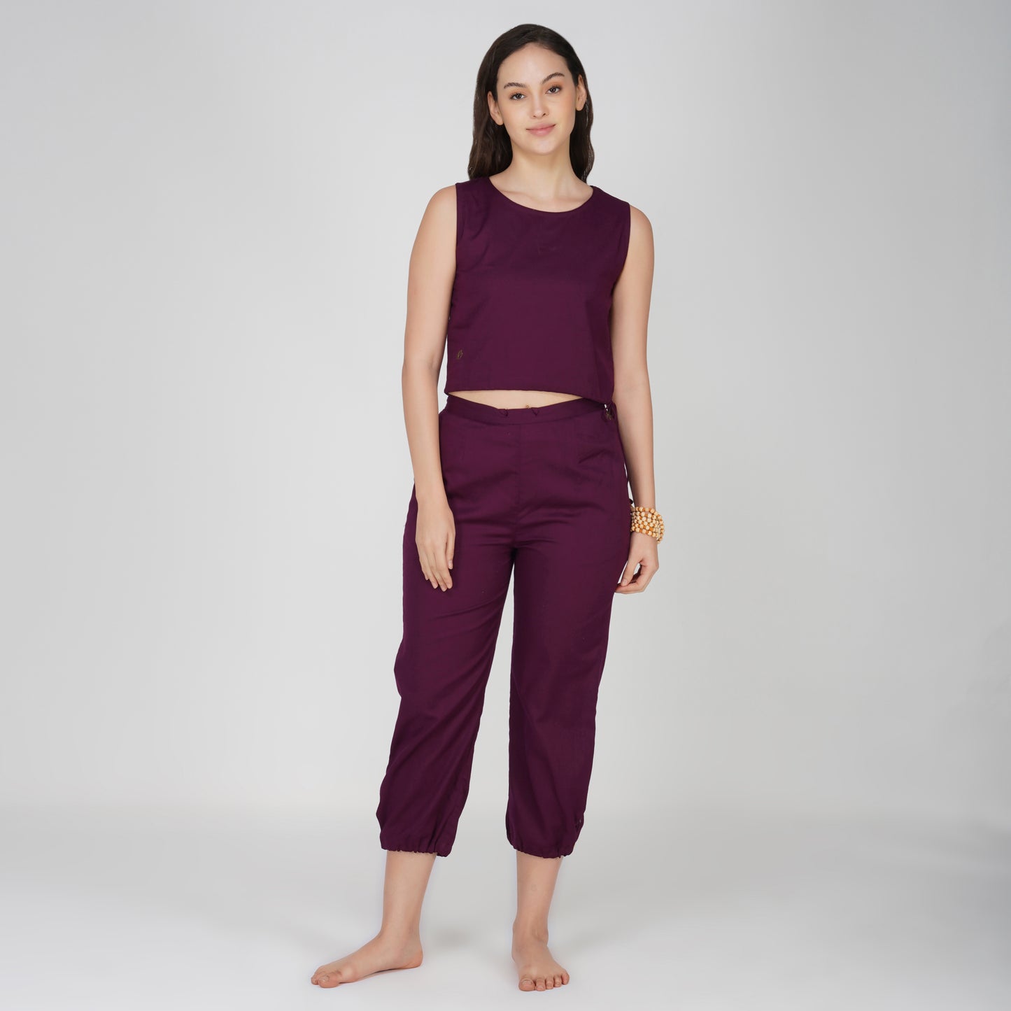 Women Cotton Yoga Pants and Yoga Top Set Purple -Ananda
