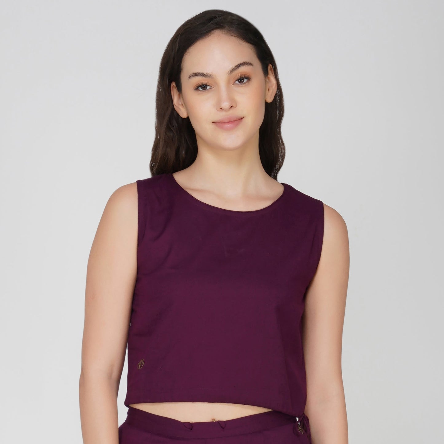 Women Cotton Yoga Crop Top Purple -Ananda