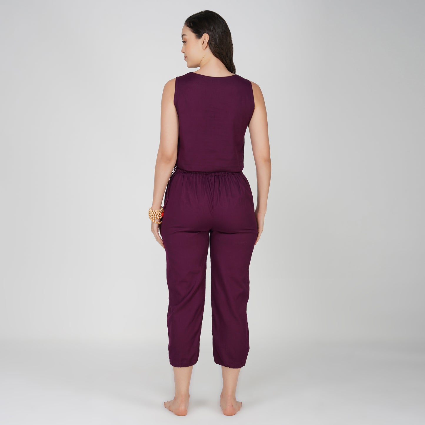 Women Cotton Yoga Pants and Yoga Top Set Purple -Ananda