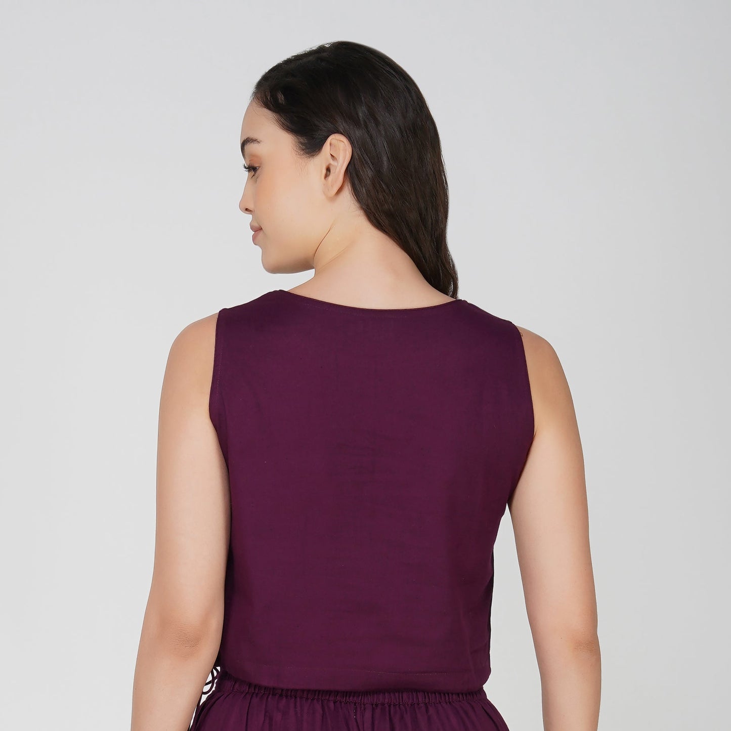 Women Cotton Yoga Crop Top Purple -Ananda