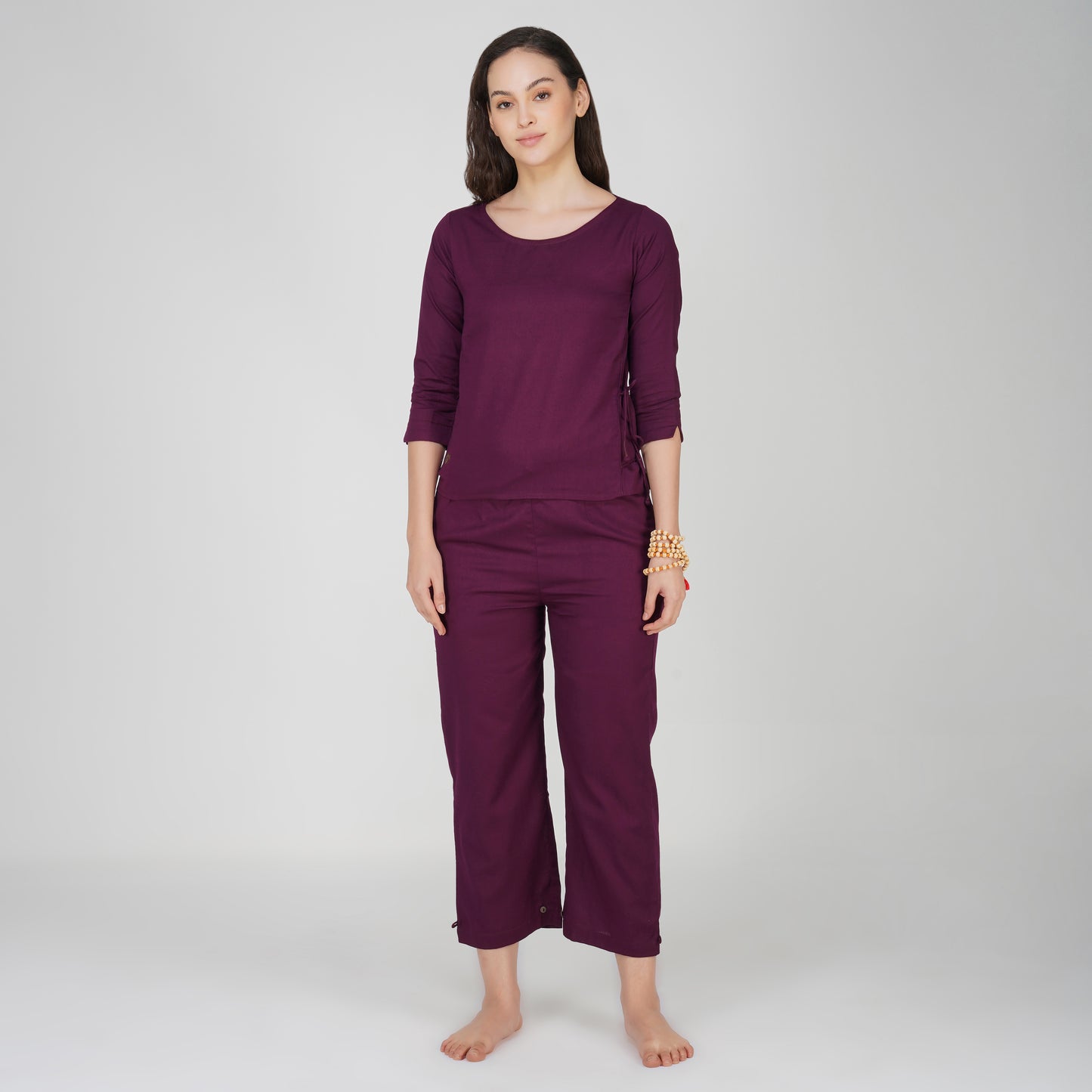 Women Cotton Yoga Pants and Yoga Top Set Purple -Chandra