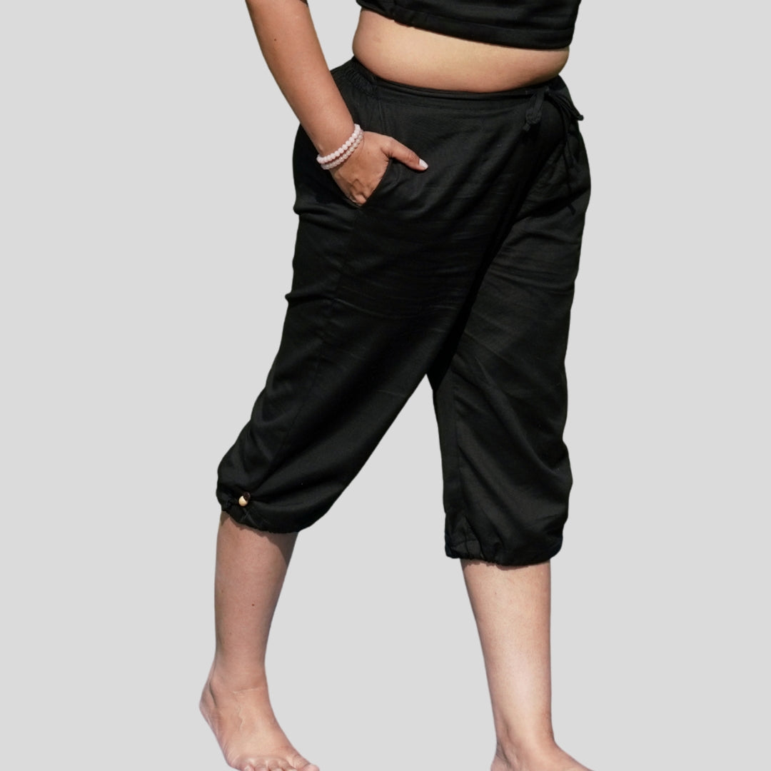 Women Cotton Yoga Pants Black -Apas
