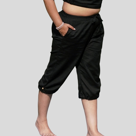 Women Cotton Yoga Pants Black -Apas