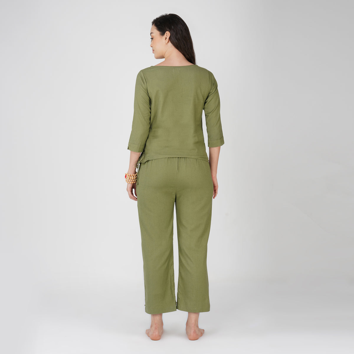 Women Cotton Yoga Pants and Yoga Top Set Green -Chandra — view 2