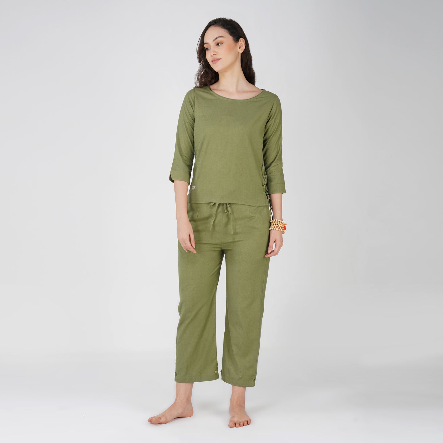 Women Cotton Yoga Pants and Yoga Top Set Green -Chandra