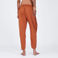 Surya Yoga Pants 100% Cotton Dhoti Pants Mid Waist Elasticised Back Tapered Fit with Buttons to Cinch at The Calf - Sienna