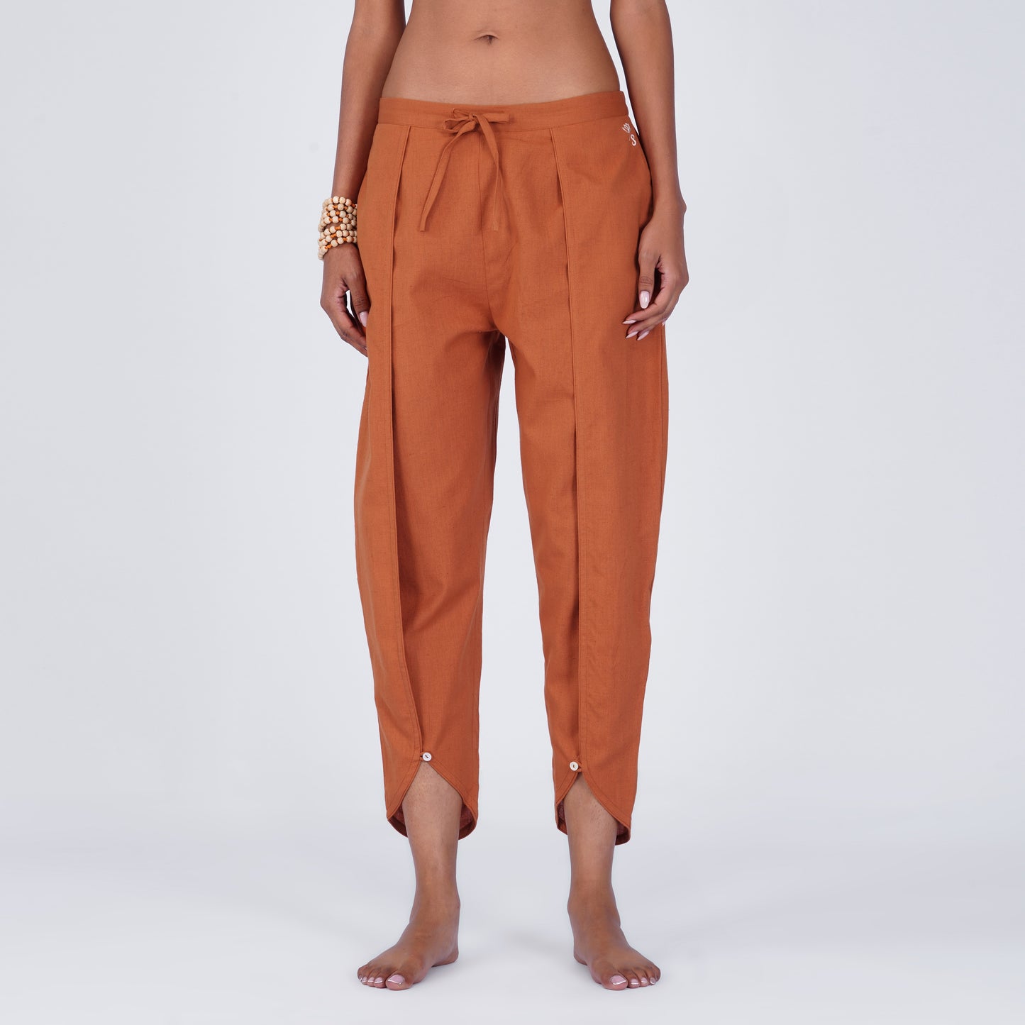 Dhara Yoga Set of 2 (Top & Pants) 100% Cotton Sleeveless V Neck Short Top with Waist Tie Straight fit Pants with tapered leg and elasticised waist band for Comfortable Fit in Sienna