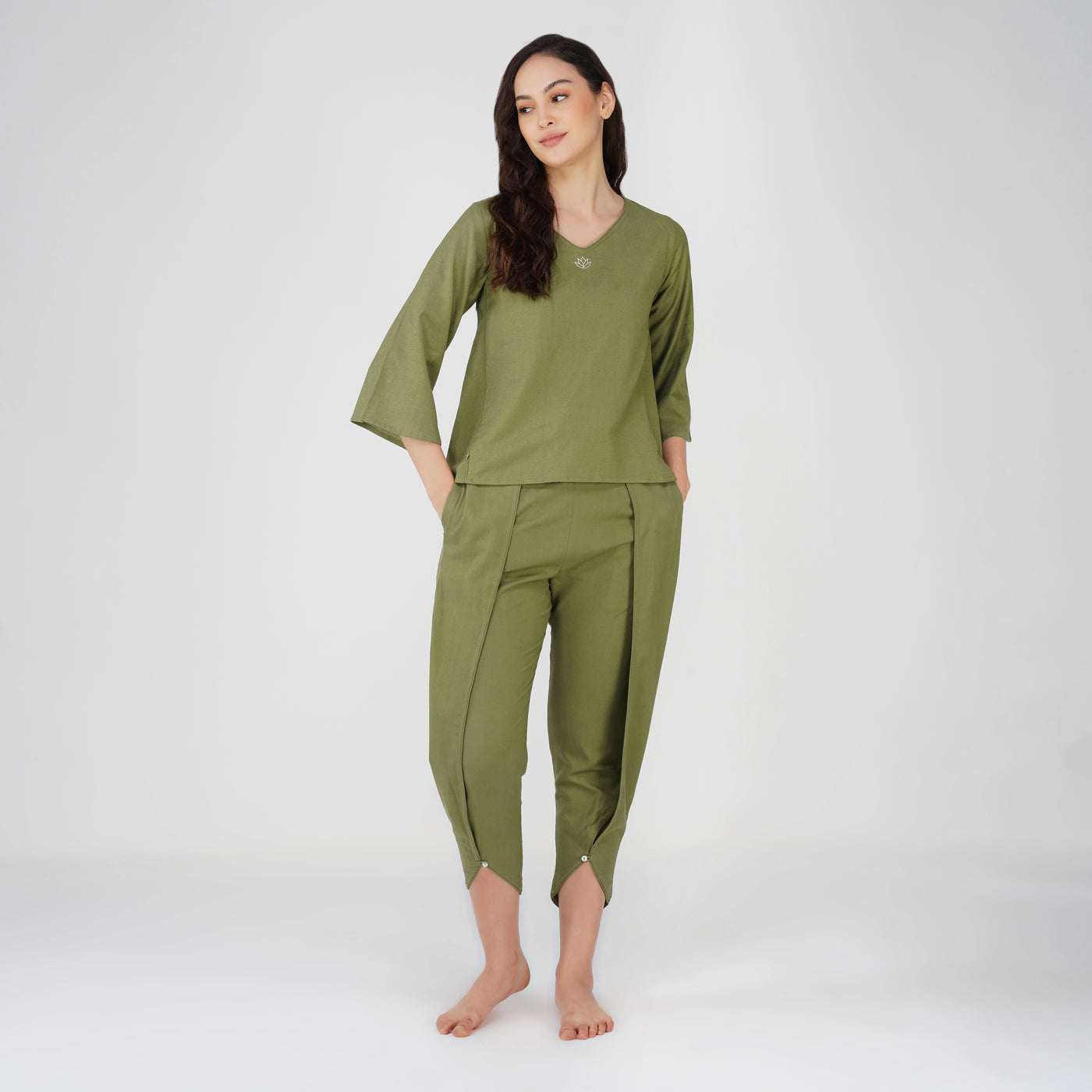 Women Cotton Yoga Pants and Yoga Top Set Green -Surya — view 1