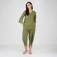 Women Cotton Yoga Pants and Yoga Top Set Green -Surya