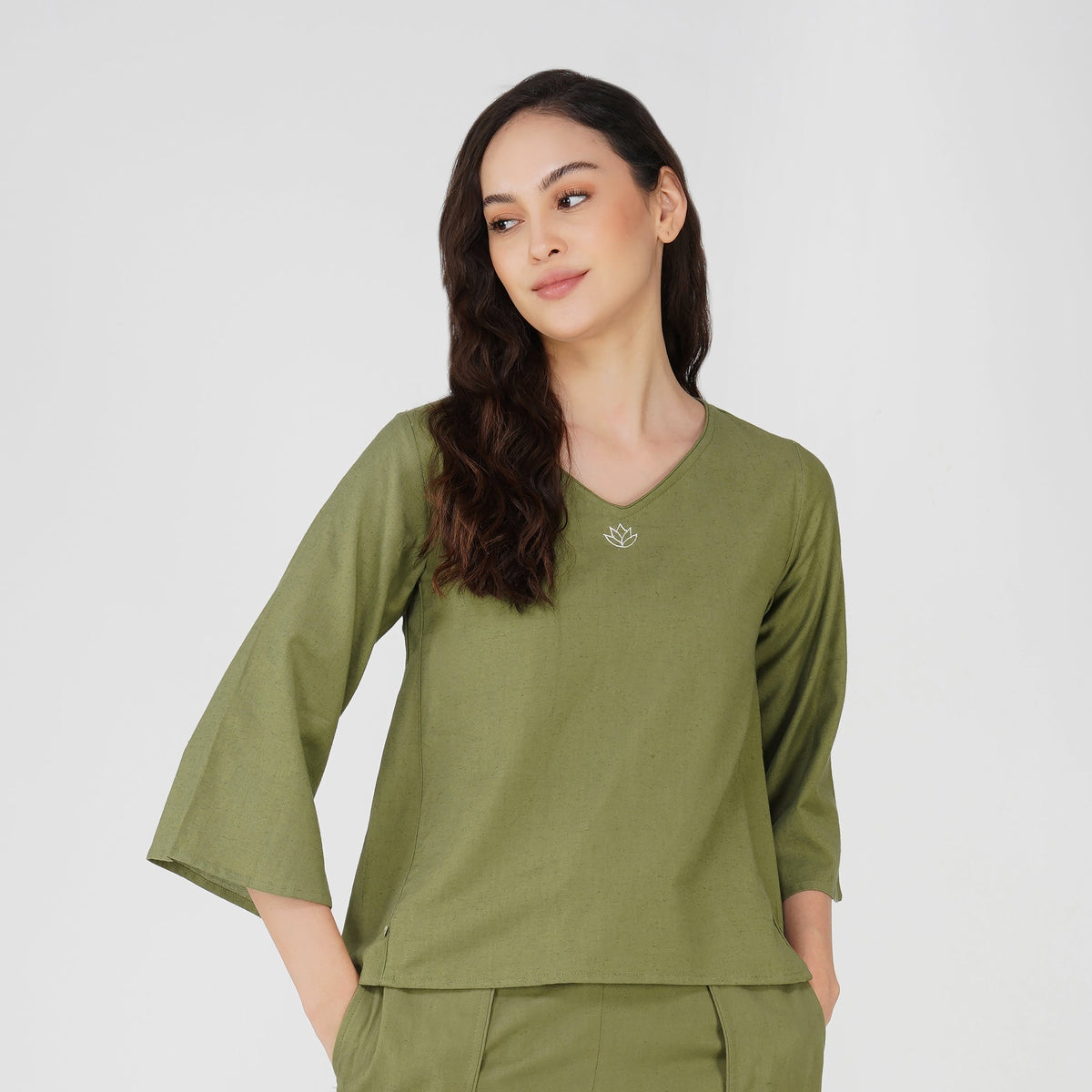 Women Cotton Yoga top Green -Surya — view 1