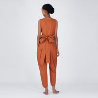 Dhara Yoga Set of 2 (Top & Pants) 100% Cotton Sleeveless V Neck Short Top with Waist Tie Straight fit Pants with tapered leg and elasticised waist band for Comfortable Fit in Sienna