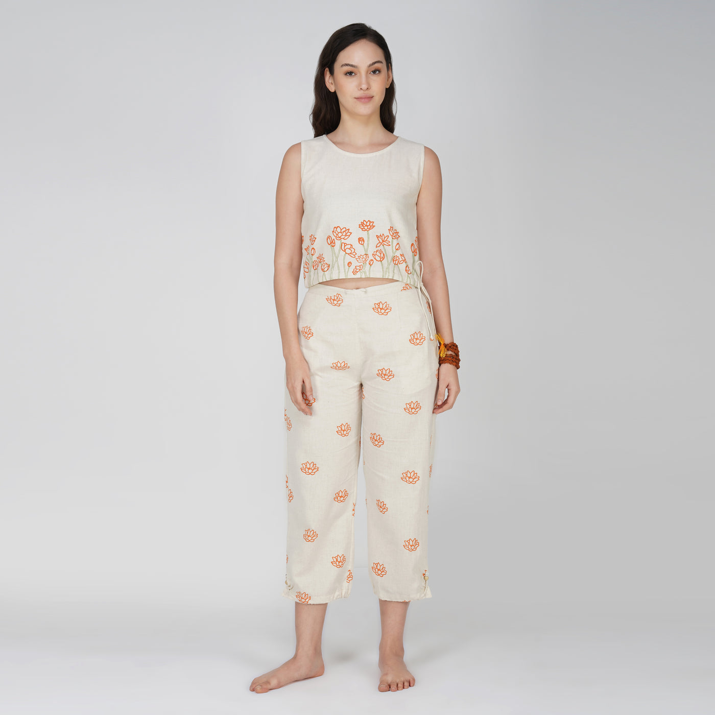 Women Cotton Hand Block Printed Yoga Pants and Yoga Top Set -Ananda — view 1