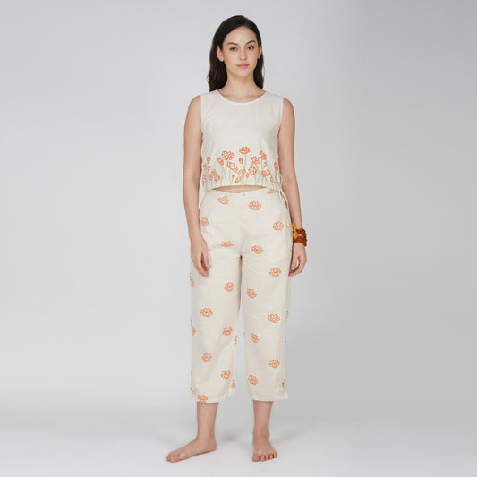 Women Cotton Hand Block Printed Yoga Pants and Yoga Top Set -Ananda