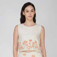 Women Cotton Hand Block Printed Yoga Crop Top -Ananda