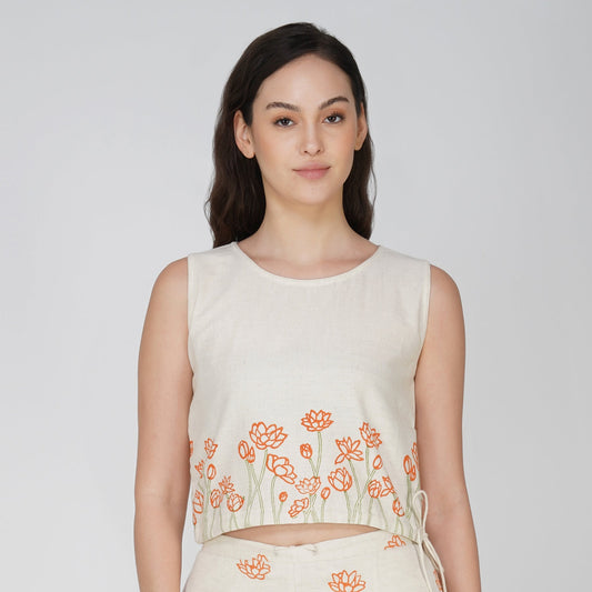 Women Cotton Hand Block Printed Yoga Crop Top -Ananda