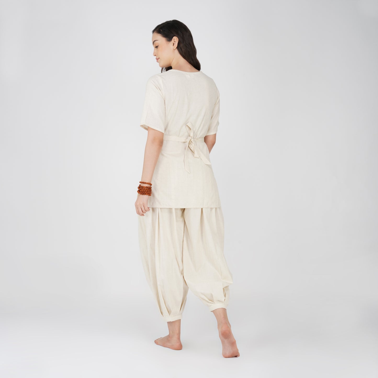 Women White Cotton Yoga Pants and Yoga Top Set -Chakra