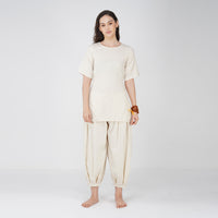 Women White Cotton Yoga Pants and Yoga Top Set -Chakra