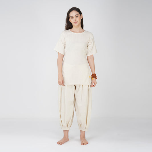 Women White Cotton Yoga Pants and Yoga Top Set -Chakra