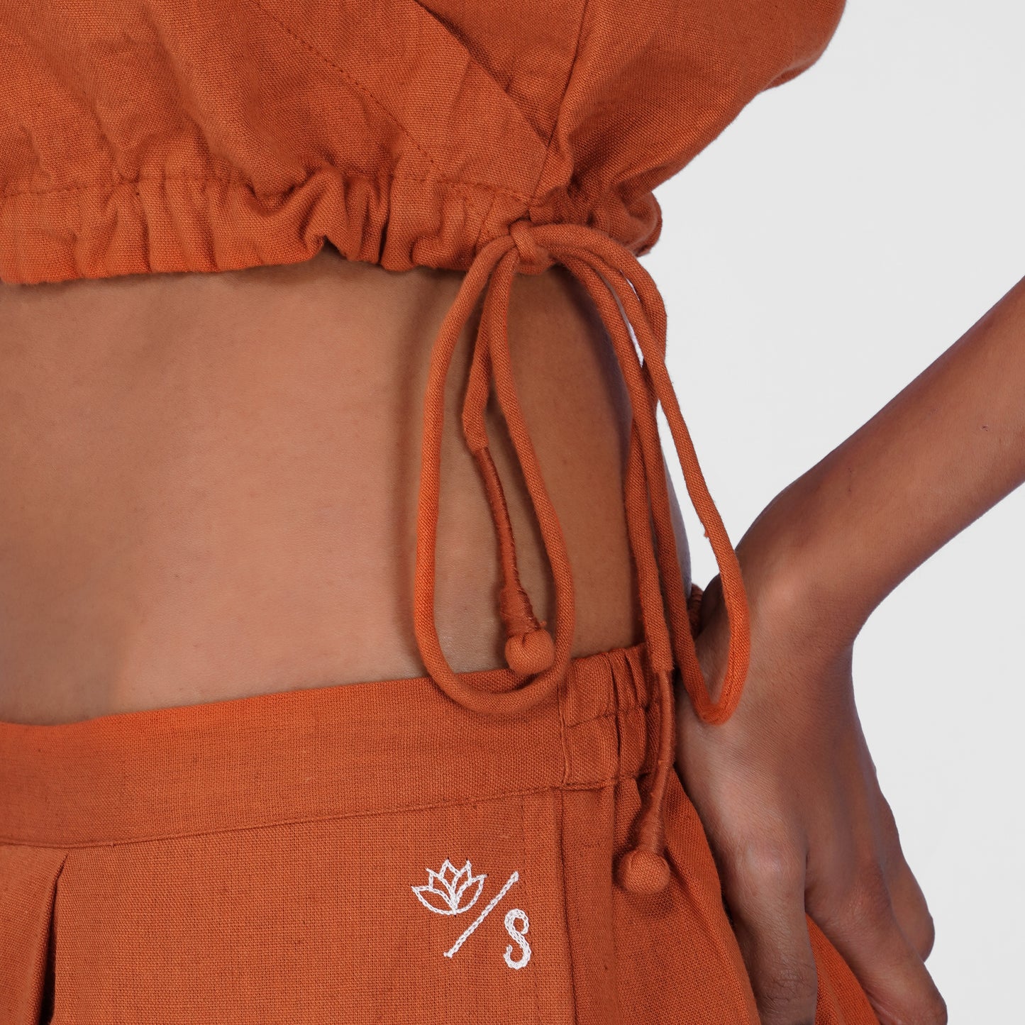 Sama Yoga Top 100% Cotton Sleeveless V Neck Short Top with Side Tie for Comfortable Fit in Sienna