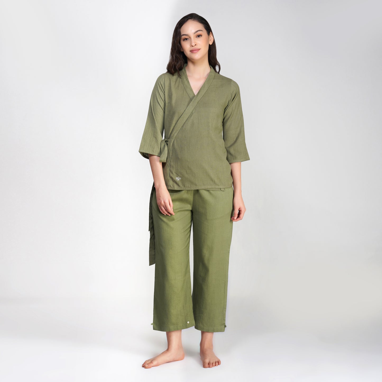 Women Cotton Yoga Pants and Yoga Top Set Green -Dharma