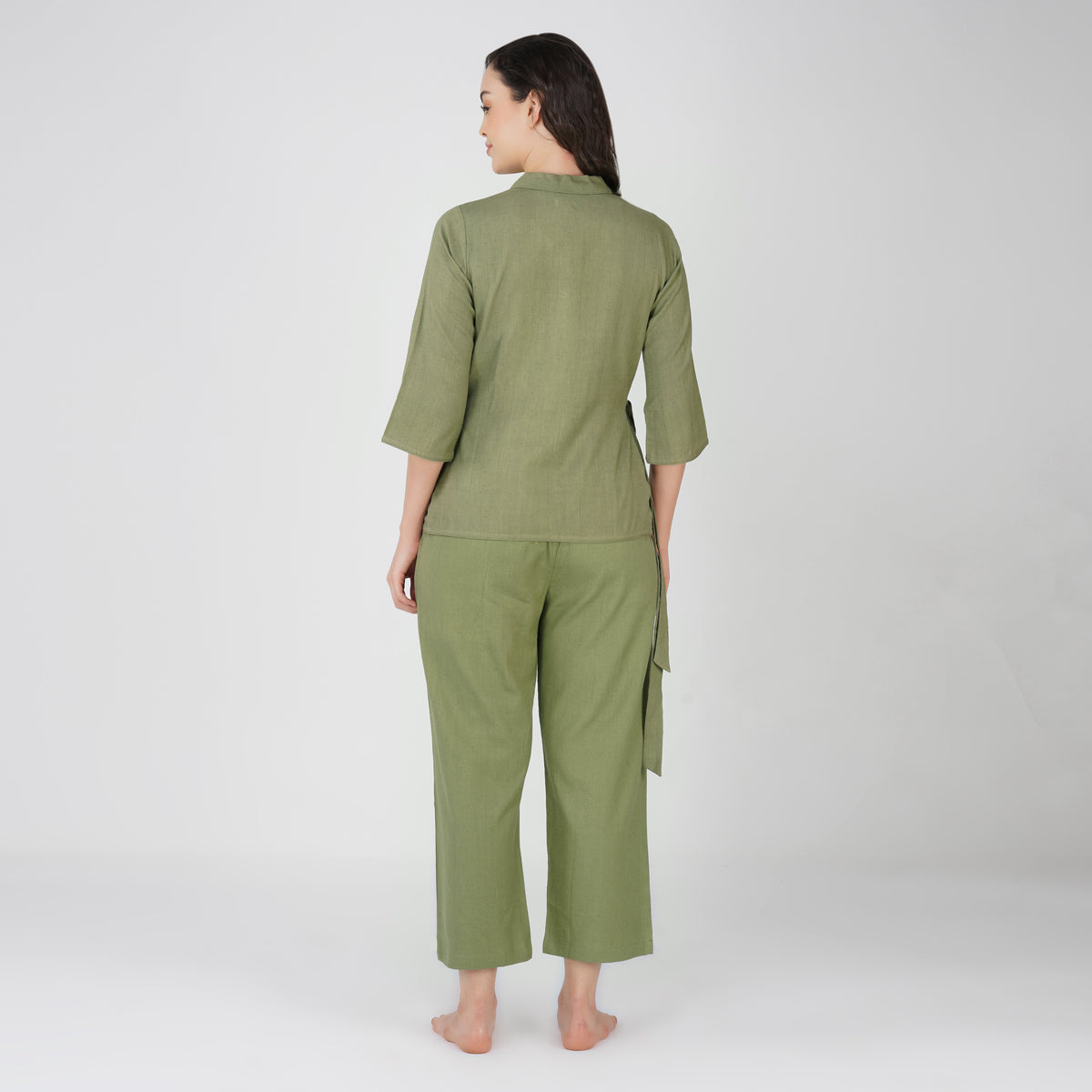 Women Cotton Yoga Pants and Yoga Top Set Green -Dharma — view 2