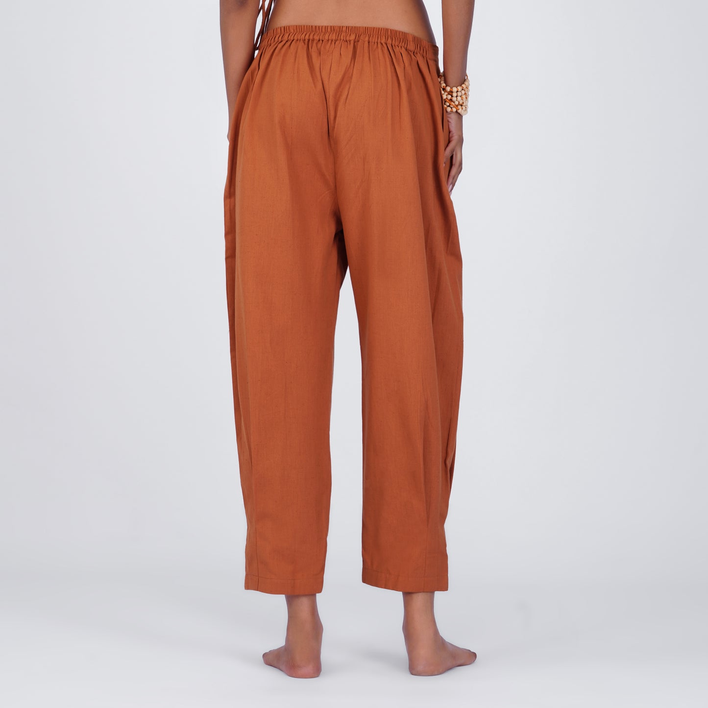 Sama Yoga Set of 2 (Top & Pants) 100% Cotton Sleeveless V Neck Short Top with Side Tie and mid waist pants Elasticised back tapered fit with box pleats- In Sienna