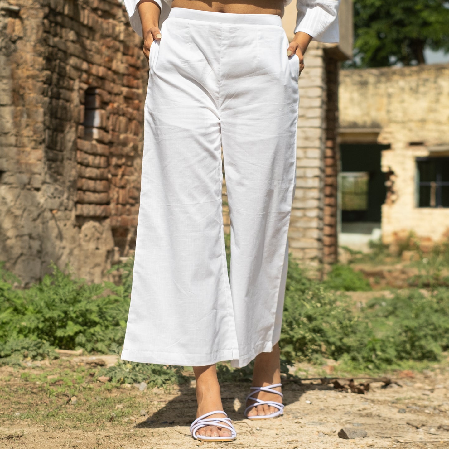Straight Leg Palazzo Yoga Pants With Miniskirt in White 
