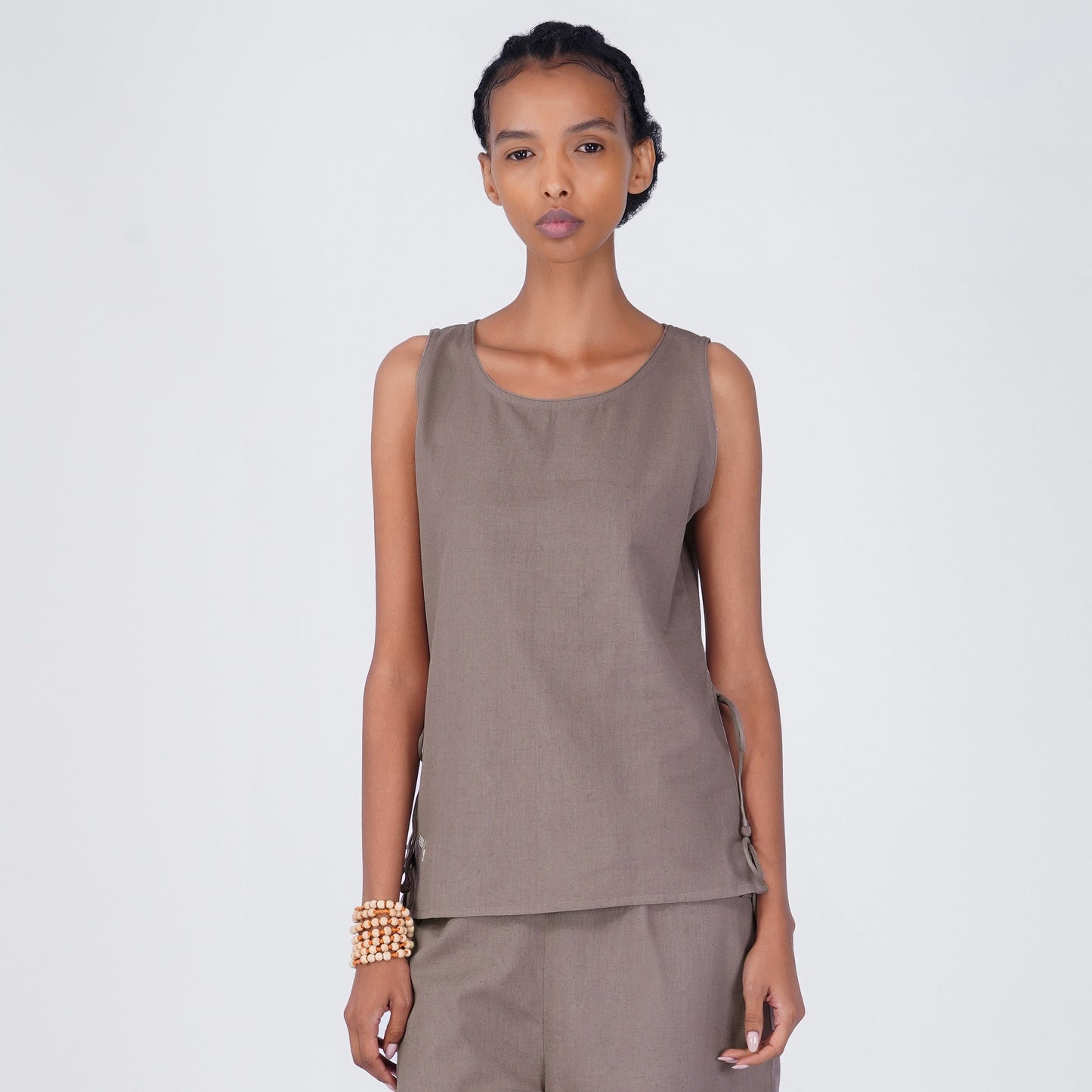 Sthira Yoga Top 100% Cotton Sleeveless Long Top with Side Ties for Comfortable Fit - Muted Plum