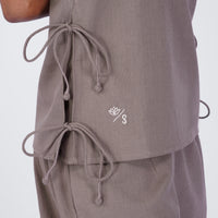 Sthira Yoga Set of 2 (Top & Pants) 100% Cotton Sleeveless Long Top with Side Ties Mid waist Straight Pants with button to cinch at ankle for Comfortable Fit in Muted Plum