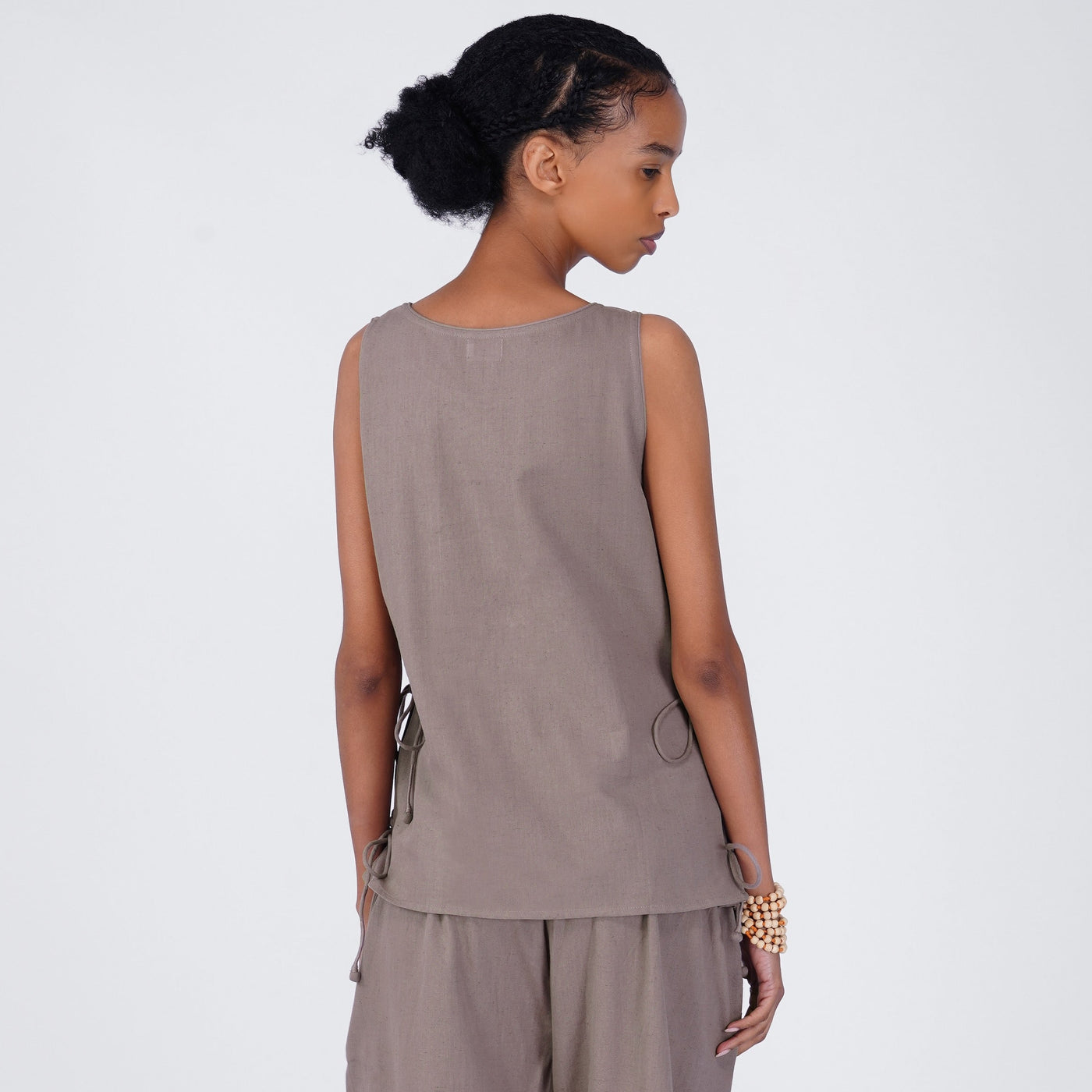 Sthira Yoga Top 100% Cotton Sleeveless Long Top with Side Ties for Comfortable Fit - Muted Plum — view 2