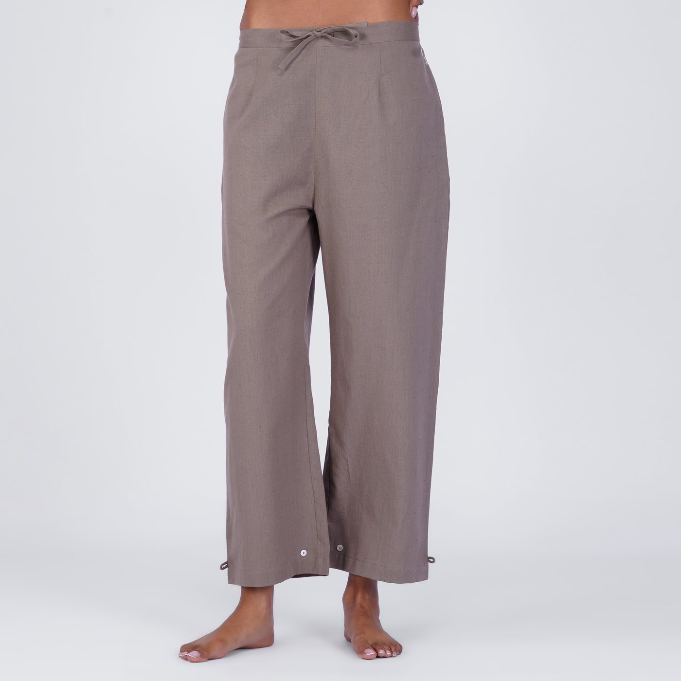 Sthira Yoga Set of 2 (Top & Pants) 100% Cotton Sleeveless Long Top with Side Ties Mid waist Straight Pants with button to cinch at ankle for Comfortable Fit in Muted Plum — view 4