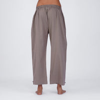 Sthira Yoga Set of 2 (Top & Pants) 100% Cotton Sleeveless Long Top with Side Ties Mid waist Straight Pants with button to cinch at ankle for Comfortable Fit in Muted Plum