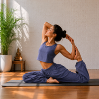 Sukha Yoga Set of 2 (Top & Pants) in 100% Cotton Sleeveless Round Neck Crop Top with Side Tie with baggy fit pants for comfort - Celtic Blue