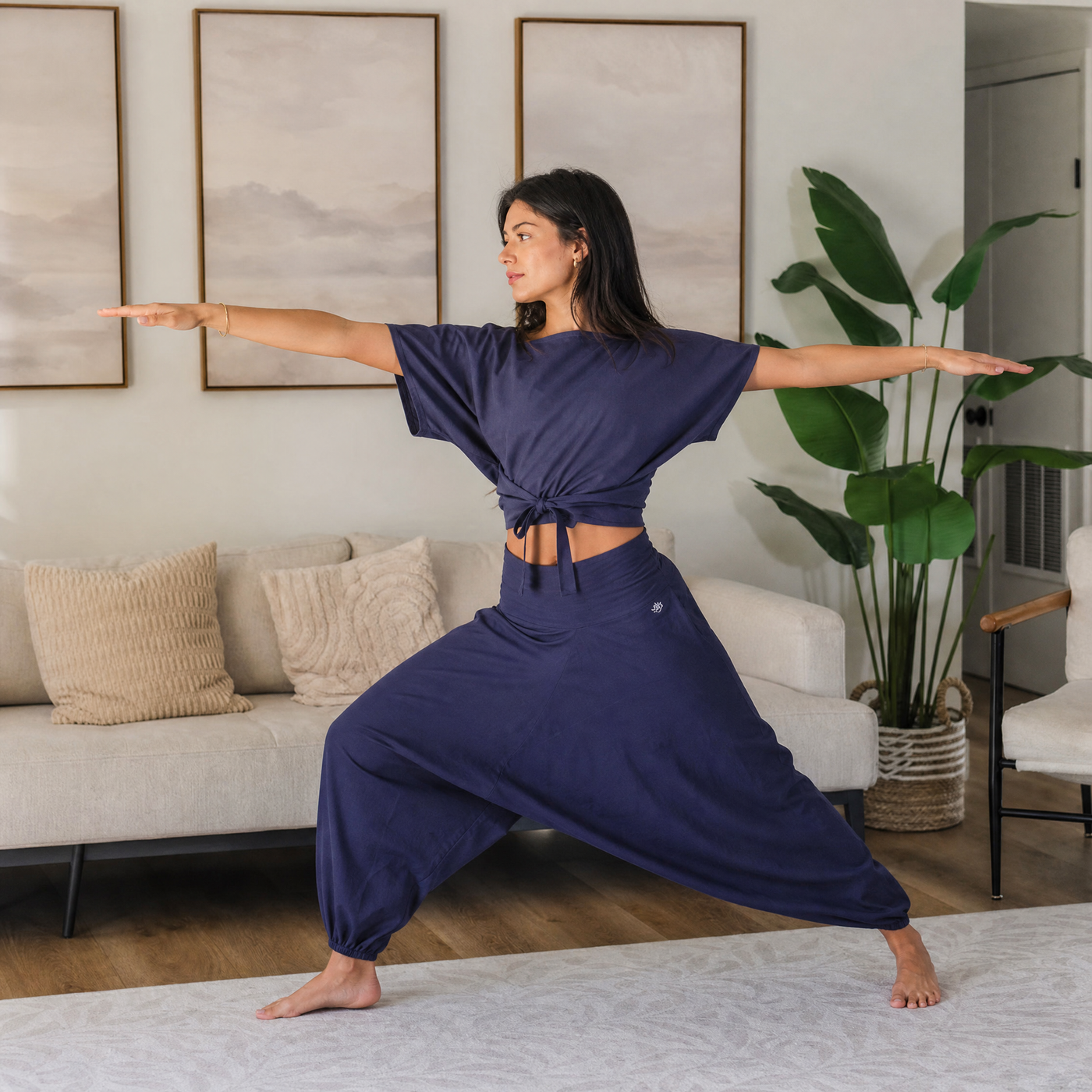 Shwet Women 100% Cotton Zero Waste Cotton Yoga Harem Pants and Yoga Top Set - In Celtic Blue — view 8
