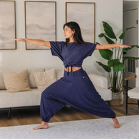 Shwet Women 100% Cotton Zero Waste Cotton Yoga Harem Pants and Yoga Top Set - In Celtic Blue