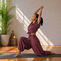 Women 100% Cotton Zero Waste Cotton Yoga Harem Pants and Yoga Top Set - In Rose Pink