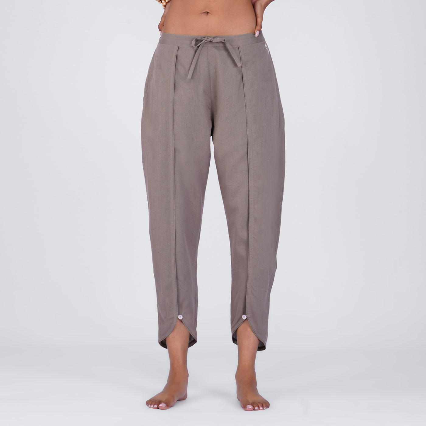 Surya Yoga Pants 100% Cotton Dhoti Pants Mid Waist Elasticised Back Tapered Fit with Buttons to Cinch at The Calf - Muted Plum — view 1