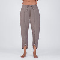 Surya Yoga Pants 100% Cotton Dhoti Pants Mid Waist Elasticised Back Tapered Fit with Buttons to Cinch at The Calf - Muted Plum
