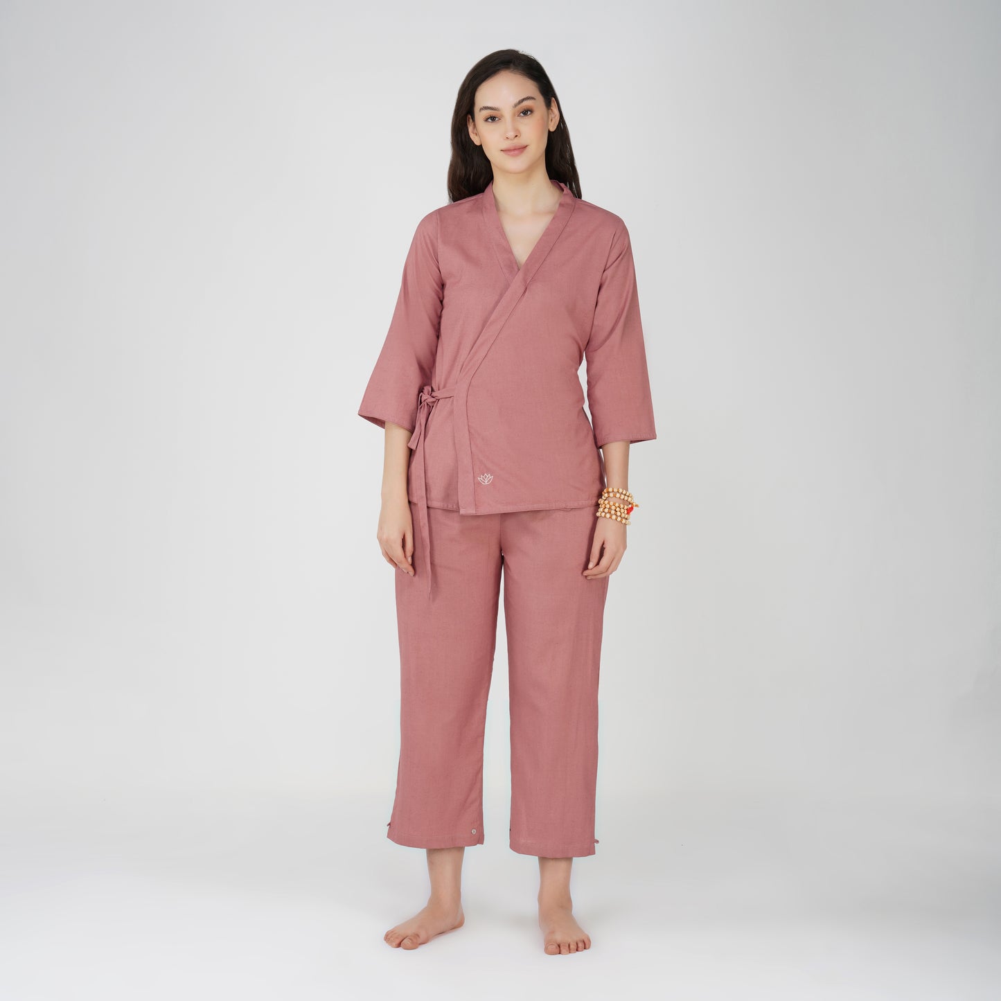 Women Cotton Yoga Pants and Yoga Top Set Pink -Dharma