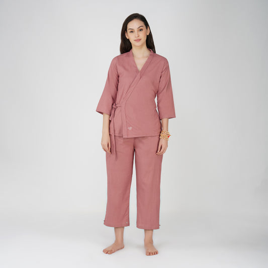 Women Cotton Yoga Pants and Yoga Top Set Pink -Dharma