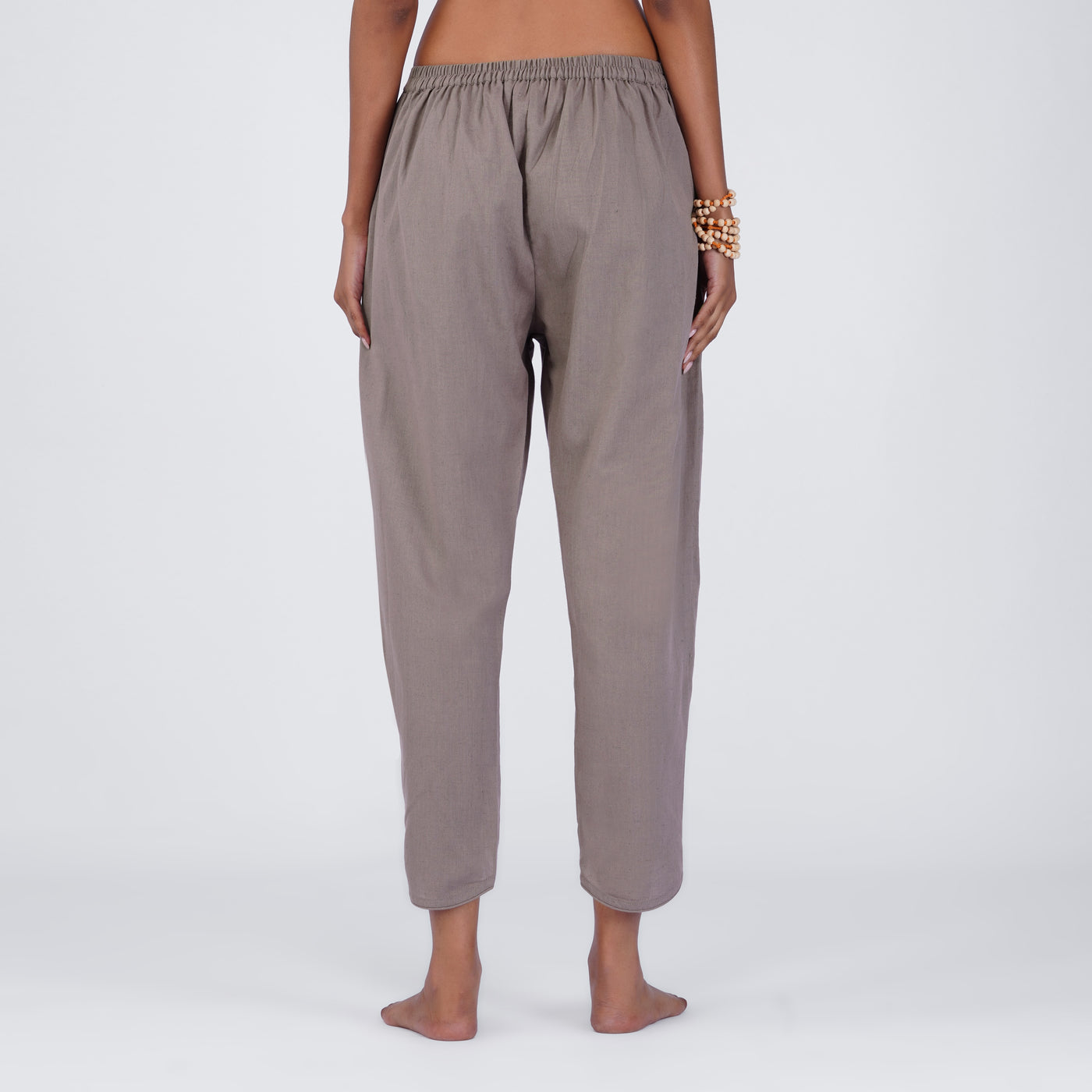 Surya Yoga Pants 100% Cotton Dhoti Pants Mid Waist Elasticised Back Tapered Fit with Buttons to Cinch at The Calf - Muted Plum — view 2